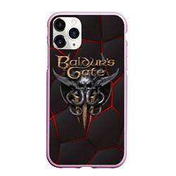 Чехол iPhone 11 Pro матовый Baldurs Gate 3 logo red black geometry