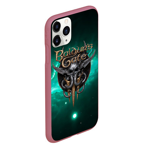 Чехол iPhone 11 Pro матовый Baldurs Gate 3 logo green / 3D-Малиновый – фото 2