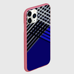Чехол iPhone 11 Pro матовый Белые и серые полосы на синем фоне, цвет: 3D-малиновый — фото 2