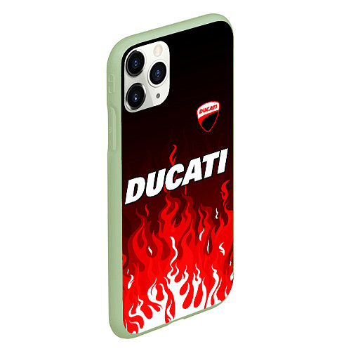 Чехол iPhone 11 Pro матовый Ducati- красное пламя / 3D-Салатовый – фото 2