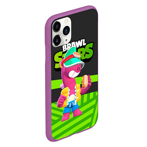 Чехол iPhone 11 Pro матовый Doug Brawl stars green black / 3D-Фиолетовый – фото 2