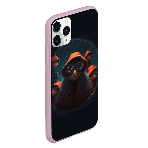 Чехол iPhone 11 Pro матовый Смотрящие через люк / 3D-Розовый – фото 2