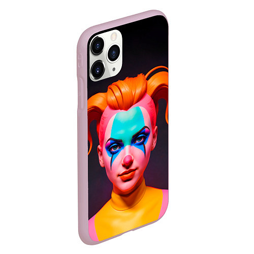 Чехол iPhone 11 Pro матовый Девушка клоун с жёлтыми волосами / 3D-Розовый – фото 2
