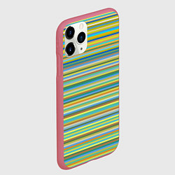 Чехол iPhone 11 Pro матовый Горизонтальные разноцветные полосы, цвет: 3D-малиновый — фото 2