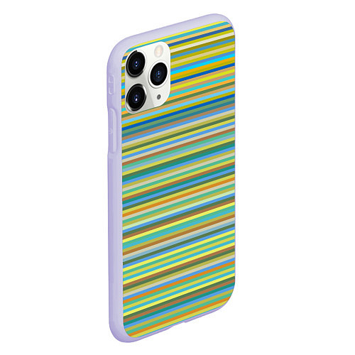 Чехол iPhone 11 Pro матовый Горизонтальные разноцветные полосы / 3D-Светло-сиреневый – фото 2