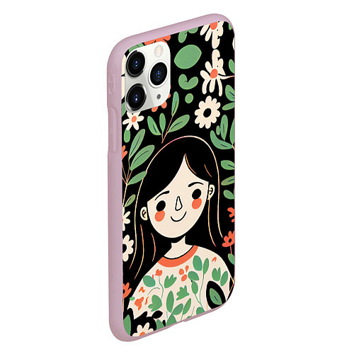 Чехол iPhone 11 Pro матовый Девочка в цветах - Бохо / 3D-Розовый – фото 2