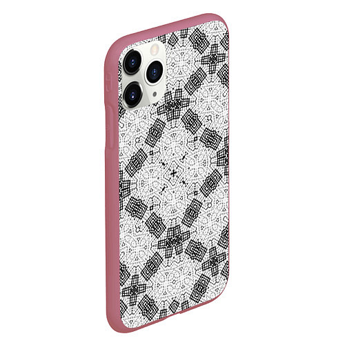 Чехол iPhone 11 Pro матовый Черно-белый ажурный кружевной узор Геометрия / 3D-Малиновый – фото 2