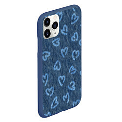Чехол iPhone 11 Pro матовый Hearts on denim, цвет: 3D-тёмно-синий — фото 2