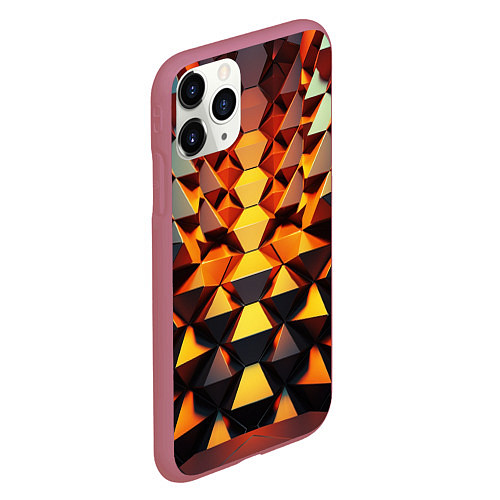 Чехол iPhone 11 Pro матовый Объемные кубы полигон / 3D-Малиновый – фото 2