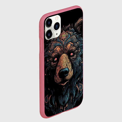 Чехол iPhone 11 Pro матовый Медведь из узоров / 3D-Малиновый – фото 2