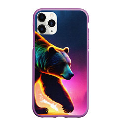 Чехол iPhone 11 Pro матовый Неоновый светящийся медведь гризли, цвет: 3D-фиолетовый