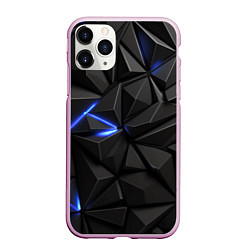 Чехол iPhone 11 Pro матовый Неоновое синее свечение на черном, цвет: 3D-розовый