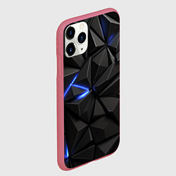 Чехол iPhone 11 Pro матовый Неоновое синее свечение на черном, цвет: 3D-малиновый — фото 2
