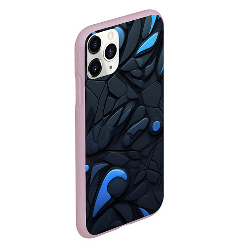 Чехол iPhone 11 Pro матовый Blue black abstract texture / 3D-Розовый – фото 2