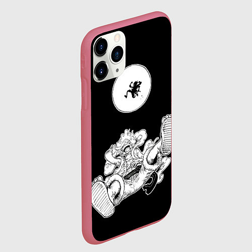 Чехол iPhone 11 Pro матовый Луффи и гир 5 на луне / 3D-Малиновый – фото 2