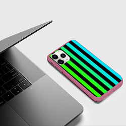 Чехол iPhone 11 Pro матовый Цветные полоски, цвет: 3D-малиновый — фото 2