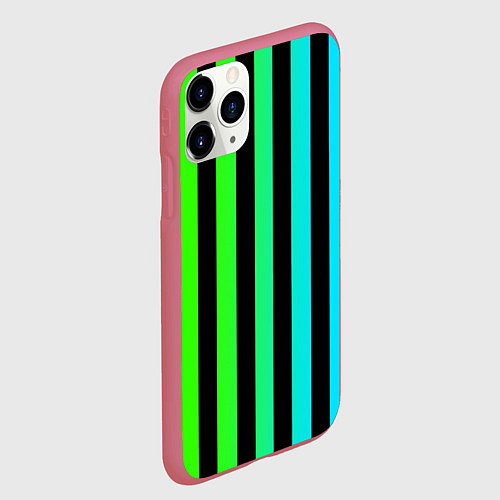Чехол iPhone 11 Pro матовый Цветные полоски / 3D-Малиновый – фото 2