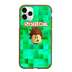 Чехол iPhone 11 Pro матовый Roblox head на пиксельном фоне, цвет: 3D-коричневый