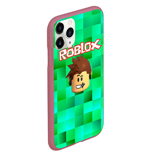 Чехол iPhone 11 Pro матовый Roblox head на пиксельном фоне / 3D-Малиновый – фото 2