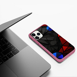 Чехол iPhone 11 Pro матовый Black blue red elements, цвет: 3D-малиновый — фото 2