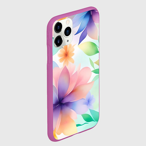 Чехол iPhone 11 Pro матовый Акварельные цветы - нейросеть / 3D-Фиолетовый – фото 2