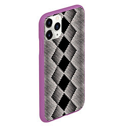 Чехол iPhone 11 Pro матовый Черные бежевые ромбы, цвет: 3D-фиолетовый — фото 2