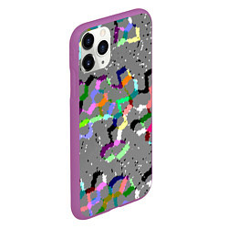 Чехол iPhone 11 Pro матовый Серая абстракция с цветными элементами, цвет: 3D-фиолетовый — фото 2