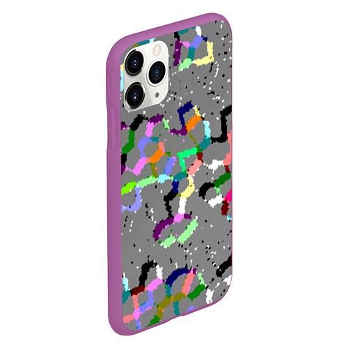 Чехол iPhone 11 Pro матовый Серая абстракция с цветными элементами / 3D-Фиолетовый – фото 2