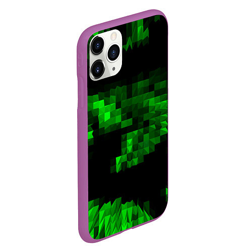 Чехол iPhone 11 Pro матовый Зеленые пирамиды / 3D-Фиолетовый – фото 2