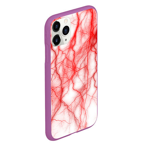 Чехол iPhone 11 Pro матовый Белый фон и красные молнии / 3D-Фиолетовый – фото 2