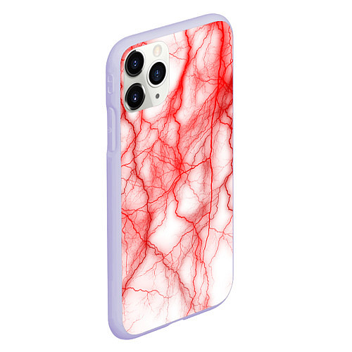 Чехол iPhone 11 Pro матовый Белый фон и красные молнии / 3D-Светло-сиреневый – фото 2