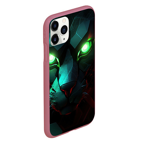 Чехол iPhone 11 Pro матовый Cat cyberpunk / 3D-Малиновый – фото 2