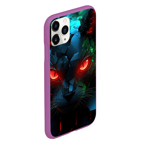 Чехол iPhone 11 Pro матовый Cyberpunk cat / 3D-Фиолетовый – фото 2