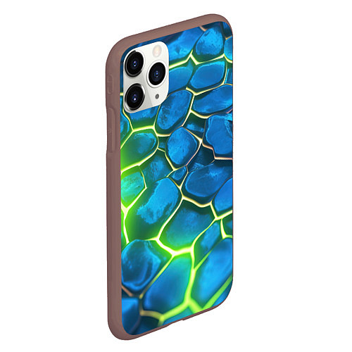 Чехол iPhone 11 Pro матовый Green blue neon / 3D-Коричневый – фото 2