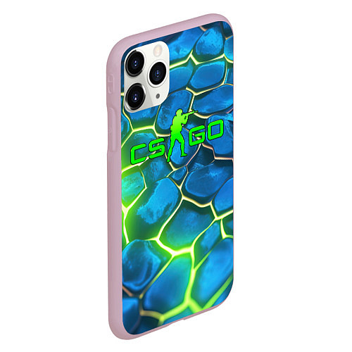 Чехол iPhone 11 Pro матовый CSGO green blue neon / 3D-Розовый – фото 2
