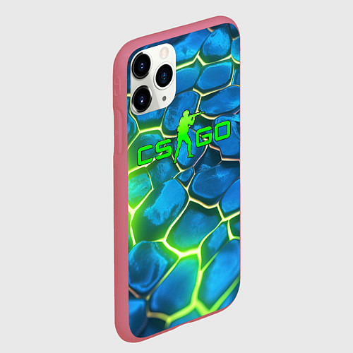 Чехол iPhone 11 Pro матовый CSGO green blue neon / 3D-Малиновый – фото 2