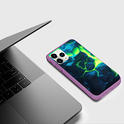 Чехол iPhone 11 Pro матовый Неоновый зеленый разлом плит, цвет: 3D-фиолетовый — фото 2