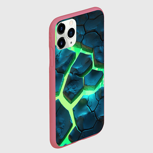 Чехол iPhone 11 Pro матовый Яркий зеленый разлом плит / 3D-Малиновый – фото 2