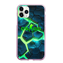Чехол iPhone 11 Pro матовый CS GO green texture logo, цвет: 3D-розовый