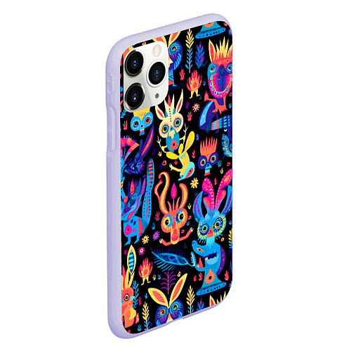 Чехол iPhone 11 Pro матовый Космические монстрики / 3D-Светло-сиреневый – фото 2