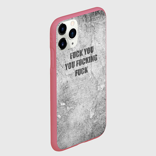 Чехол iPhone 11 Pro матовый F*ck you you F*cking F*ck на стене / 3D-Малиновый – фото 2