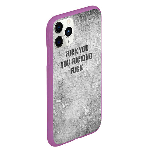 Чехол iPhone 11 Pro матовый F*ck you you F*cking F*ck на стене / 3D-Фиолетовый – фото 2