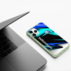 Чехол iPhone 11 Pro матовый Фольцваген - sport uniform, цвет: 3D-салатовый — фото 2