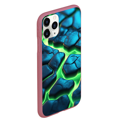 Чехол iPhone 11 Pro матовый Разломленные зеленые плиты / 3D-Малиновый – фото 2