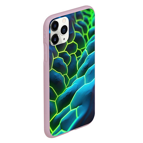 Чехол iPhone 11 Pro матовый Зеленые текстурные плиты / 3D-Розовый – фото 2