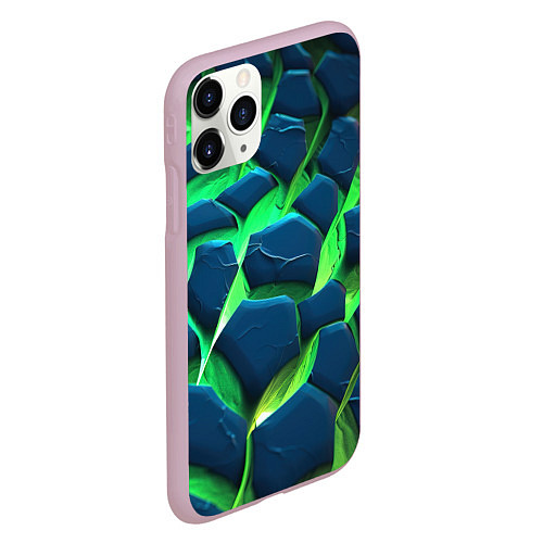 Чехол iPhone 11 Pro матовый Разломленные зеленые плиты / 3D-Розовый – фото 2