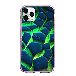 Чехол iPhone 11 Pro матовый Разломленные зеленые плиты, цвет: 3D-розовый