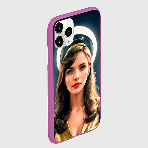 Чехол iPhone 11 Pro матовый Девушка проводница на станции / 3D-Фиолетовый – фото 2