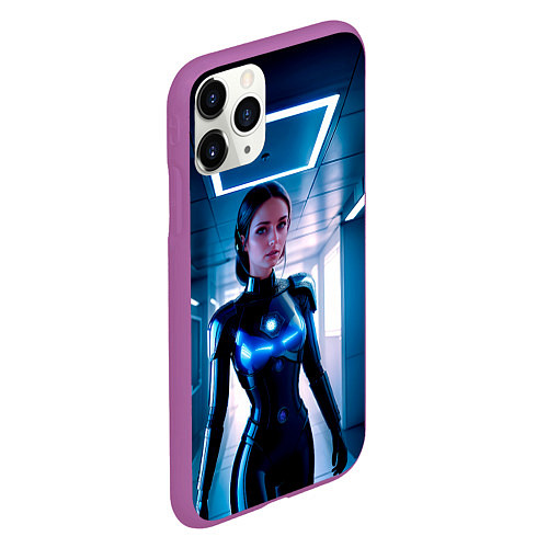 Чехол iPhone 11 Pro матовый Девушка биоробот на космической станции / 3D-Фиолетовый – фото 2