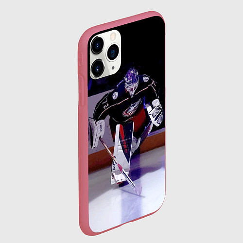 Чехол iPhone 11 Pro матовый Sergey Bobrovsky - goalkeeper - Columbus blue jack / 3D-Малиновый – фото 2